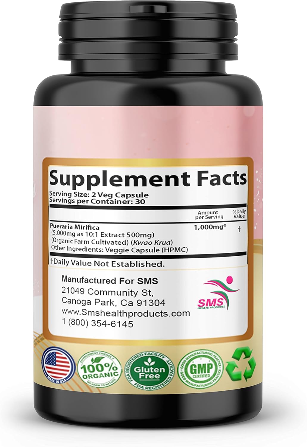Pueraria Mirifica 3000mg Capsules - Natural and Organic Supplement for Men and Women - 60 Veggie Capsules