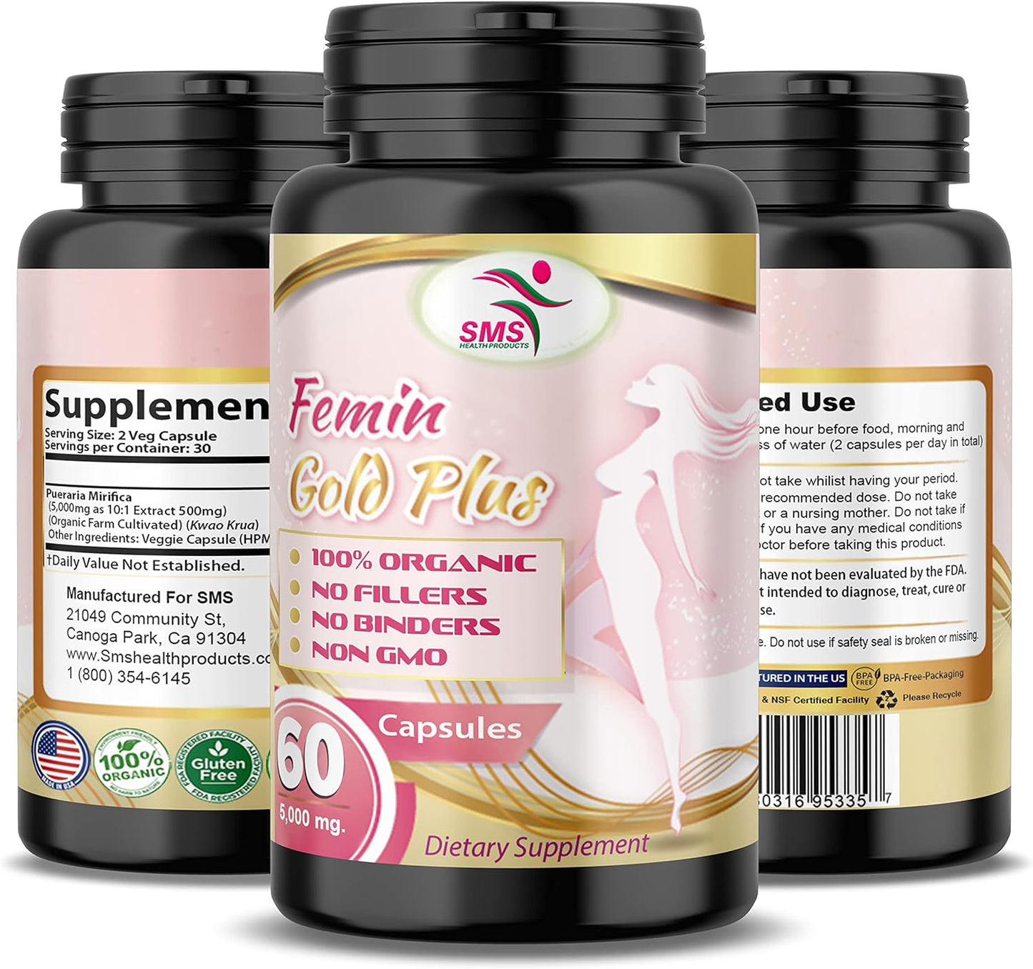 Pueraria Mirifica 3000mg Capsules - Natural and Organic Supplement for Men and Women - 60 Veggie Capsules