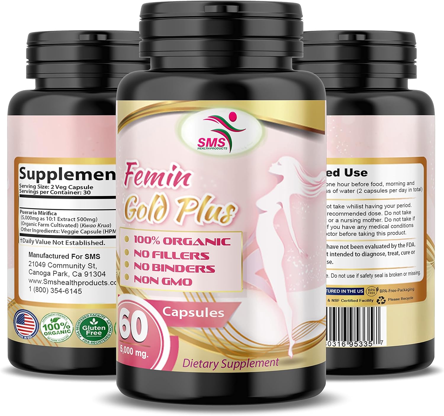 Pueraria Mirifica 3000mg Capsules - Natural and Organic Supplement for Men and Women - 60 Veggie Capsules