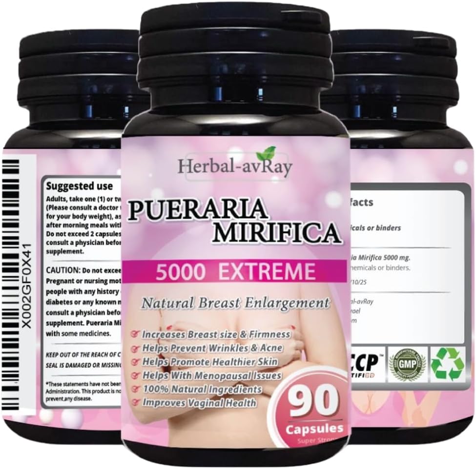 Pueraria Mirifica Breast Enhancement Capsules 5000mg - Natural Breast Growth Pills for Women - Menopause & Vaginal Health - 90 Vegan Capsules