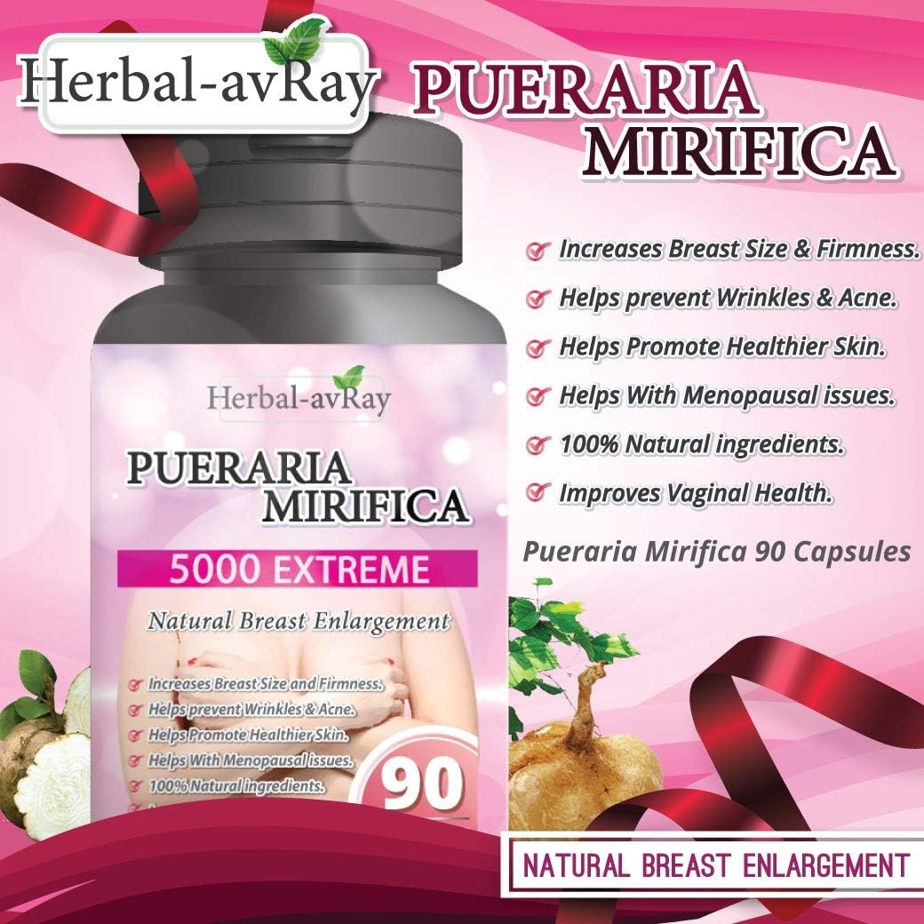 Pueraria Mirifica Breast Enhancement Capsules 5000mg - Natural Breast Growth Pills for Women - Menopause & Vaginal Health - 90 Vegan Capsules