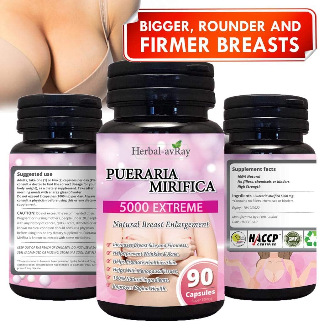 Pueraria Mirifica Breast Enhancement Capsules 5000mg - Natural Breast Growth Pills for Women - Menopause & Vaginal Health - 90 Vegan Capsules