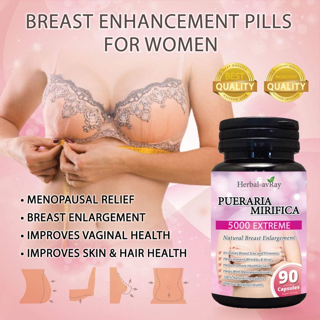 Pueraria Mirifica Breast Enhancement Capsules 5000mg - Natural Breast Growth Pills for Women - Menopause & Vaginal Health - 90 Vegan Capsules