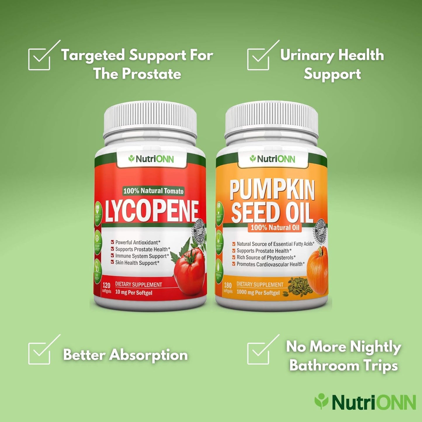 Pumpkin Seed Oil & Lycopene Softgels Combo for Prostate & Urinary Health - NutriONN Support