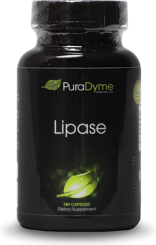 PuraDyme Lipase Enzyme 180 Capsules - Powerful Digestive Enzyme Supplement