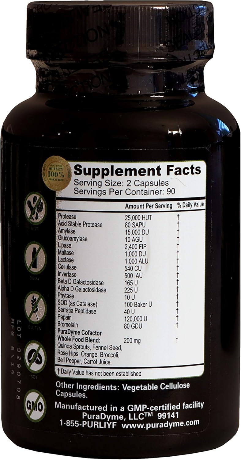 PuraDyme LiyfZyme Plant-Based Digestive Enzyme Supplement - 180 Vegan Capsules