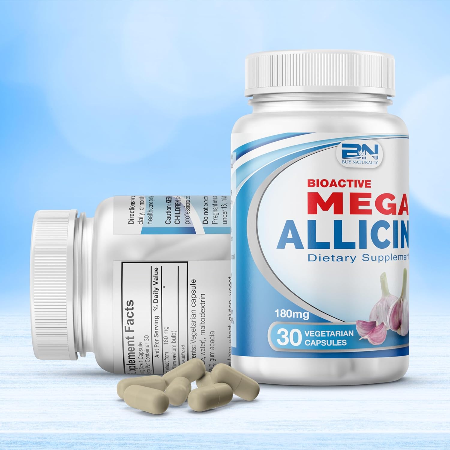 Purchase Mega Allicin Odor-Controlled Capsules - 180,000mcg of Pure Allicin from Garlic - Non-GMO and Gluten-Free - 30 Vegetarian Capsules
