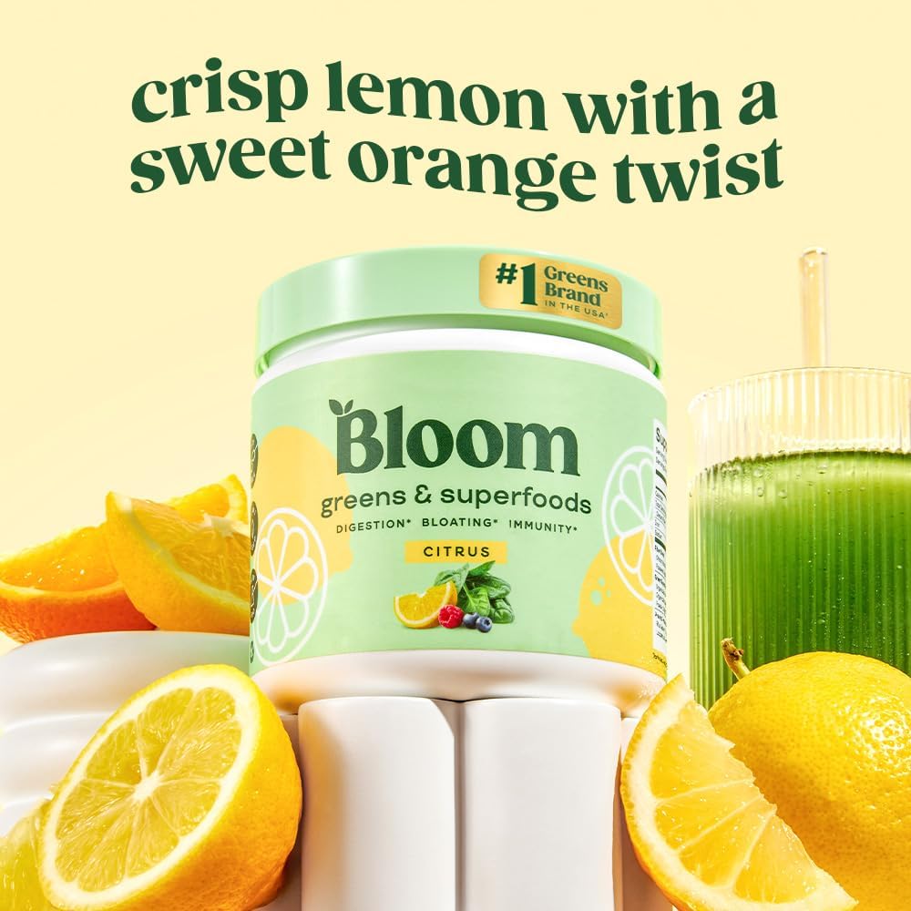 Pure 40% IgG Premium Colostrum with Superfood Greens Powder, Digestive Enzymes, Probiotics, Prebiotics for Gut Health, Bloating Relief - Citrus Flavor