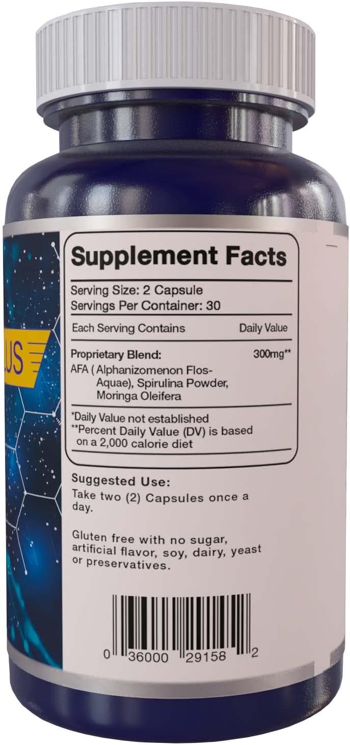 Pure AFA Stem Cell Supplement - Gluten Free Blue Green Algae Capsules - 60 Count