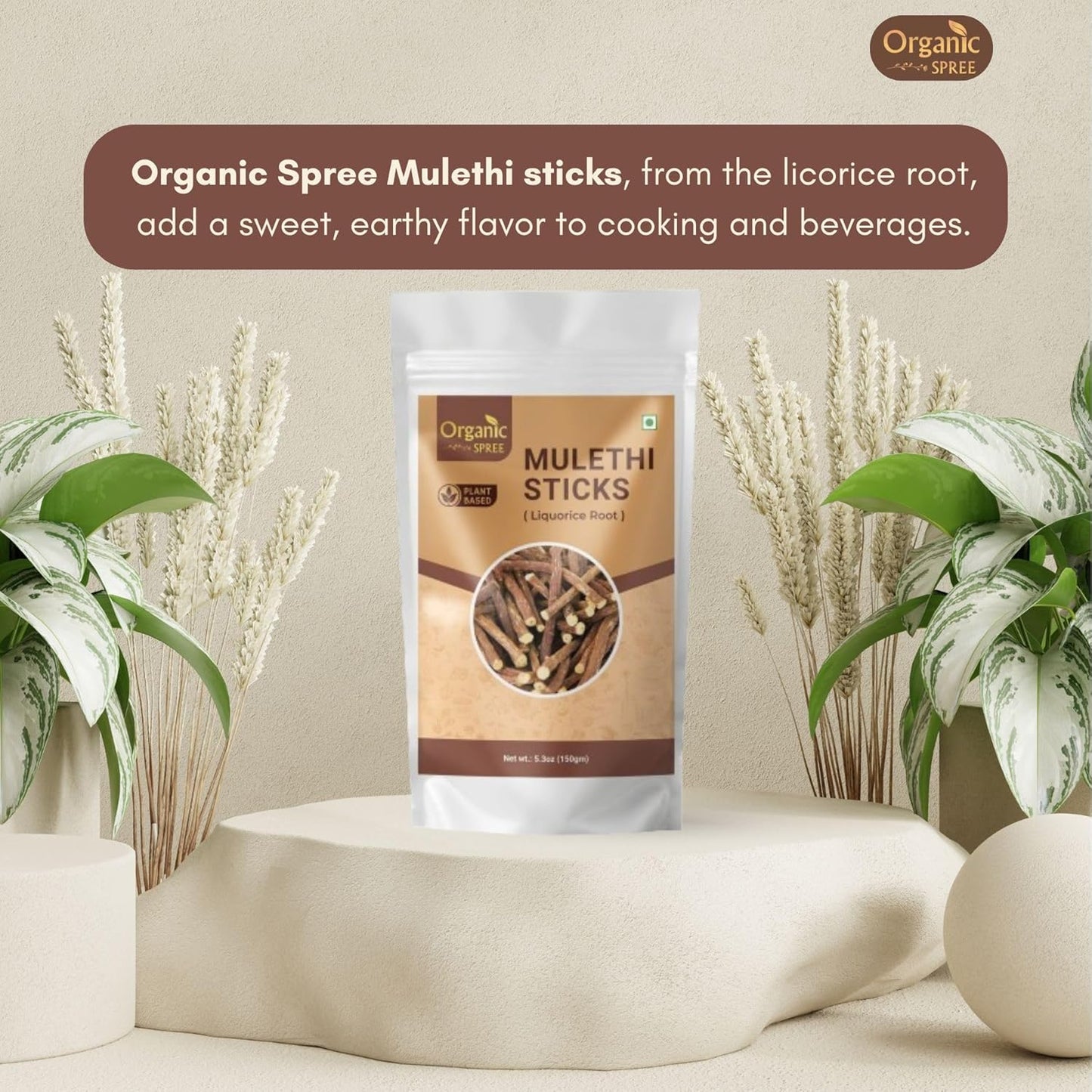 Pure and Natural Organic Spree Licorice Mulethi Sticks 5.3oz (150gm) - Yashtimadhu Jethimadh