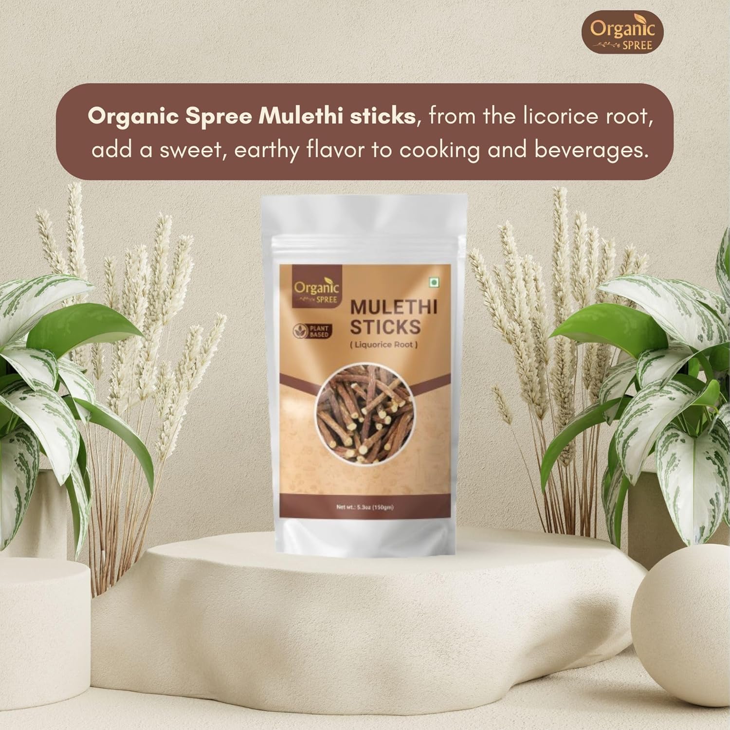 Pure and Natural Organic Spree Licorice Mulethi Sticks 5.3oz (150gm) - Yashtimadhu Jethimadh