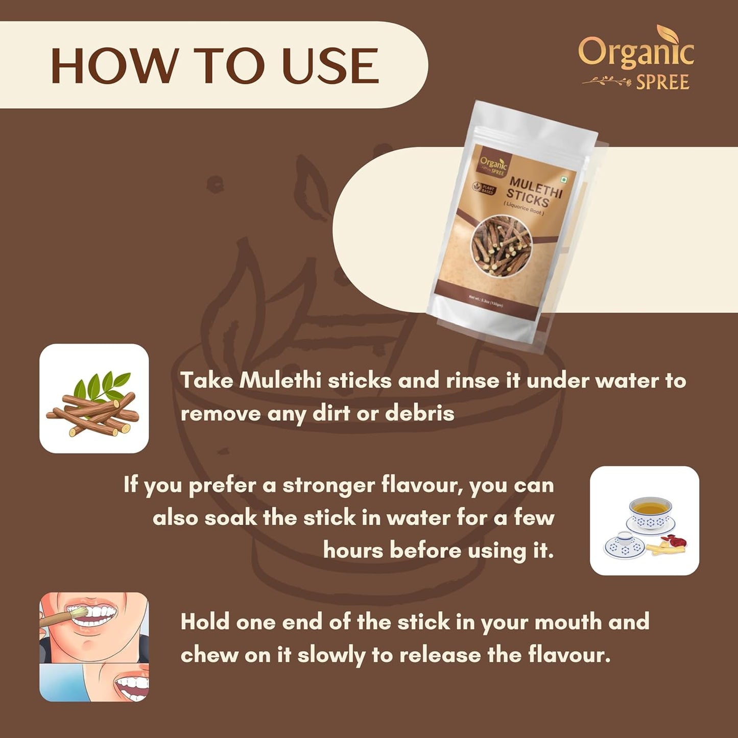 Pure and Natural Organic Spree Licorice Mulethi Sticks 5.3oz (150gm) - Yashtimadhu Jethimadh