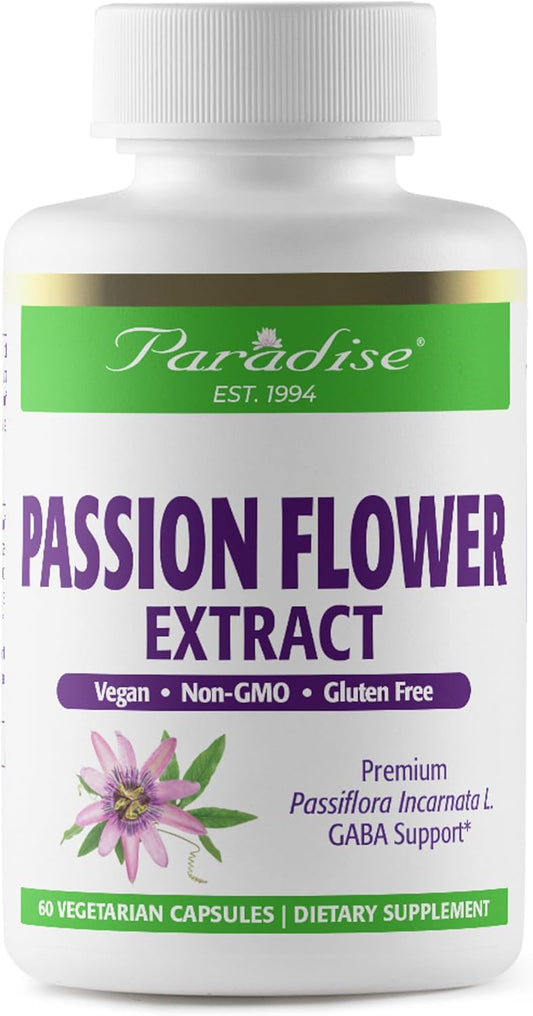 Pure and Potent Passion Flower Supplement for Relaxation - Vegan, Non-GMO, Gluten-Free - 60 Count Capsules by Paradise Herbs