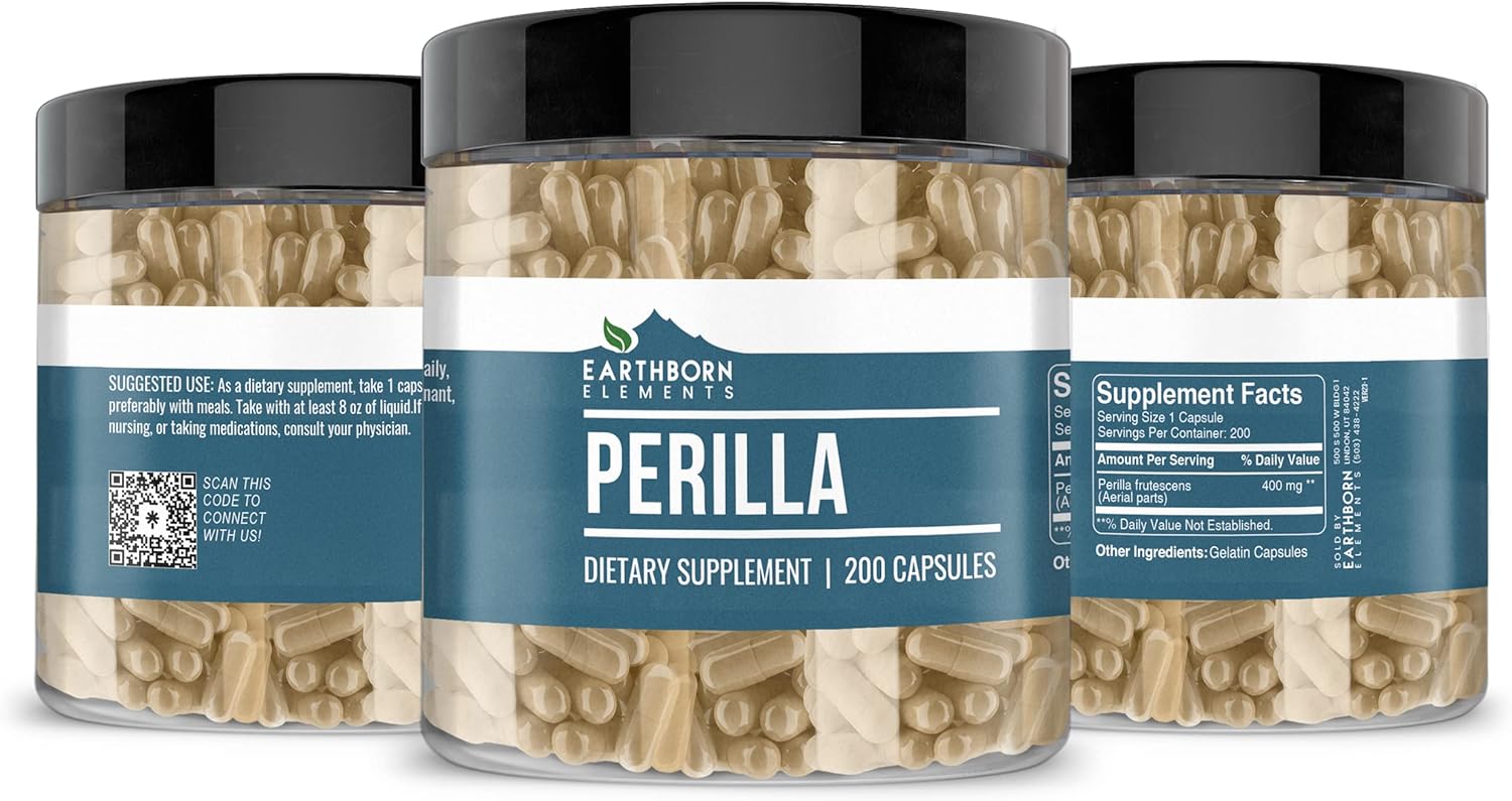 Pure and Undiluted Earthborn Elements Perilla Capsules - 200 Count, Additive-Free