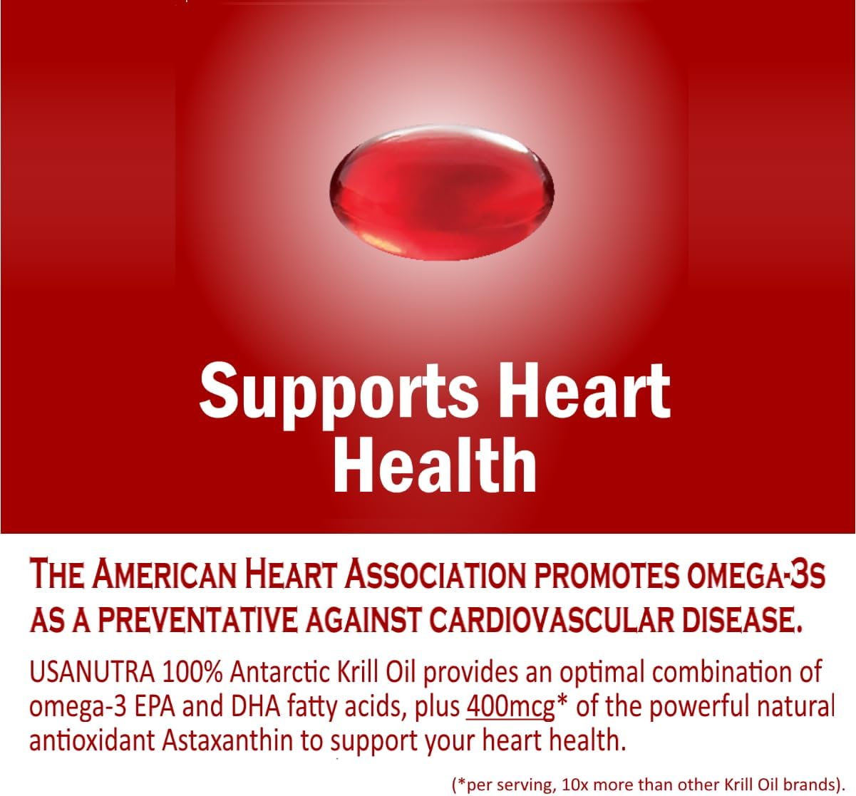 Pure Antarctic Krill Oil Softgels with Omega-3 EPA DHA Astaxanthin - 1000mg Daily (2 Softgels) - USA Made