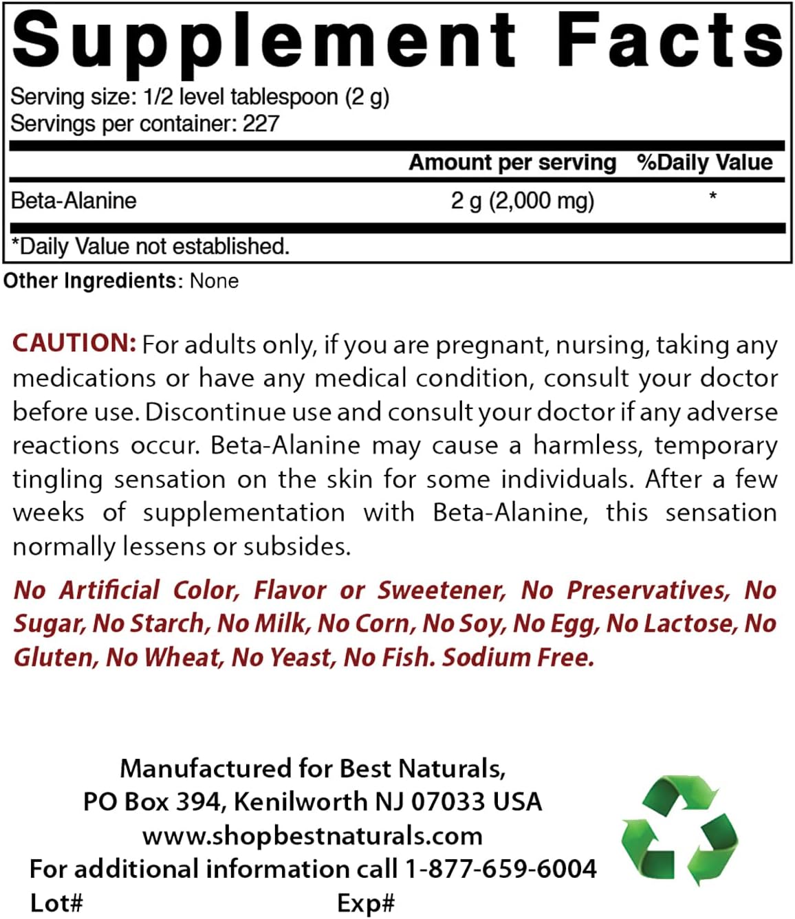 Pure Beta Alanine Powder - 2 Pounds of Natural Muscle Endurance Support