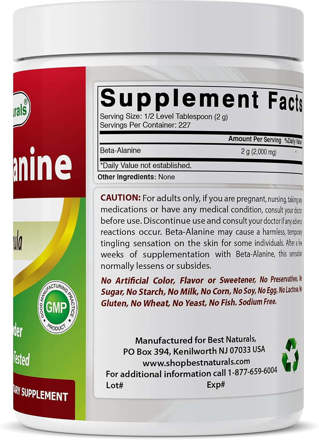 Pure Beta Alanine Powder - 2 Pounds of Natural Muscle Endurance Support