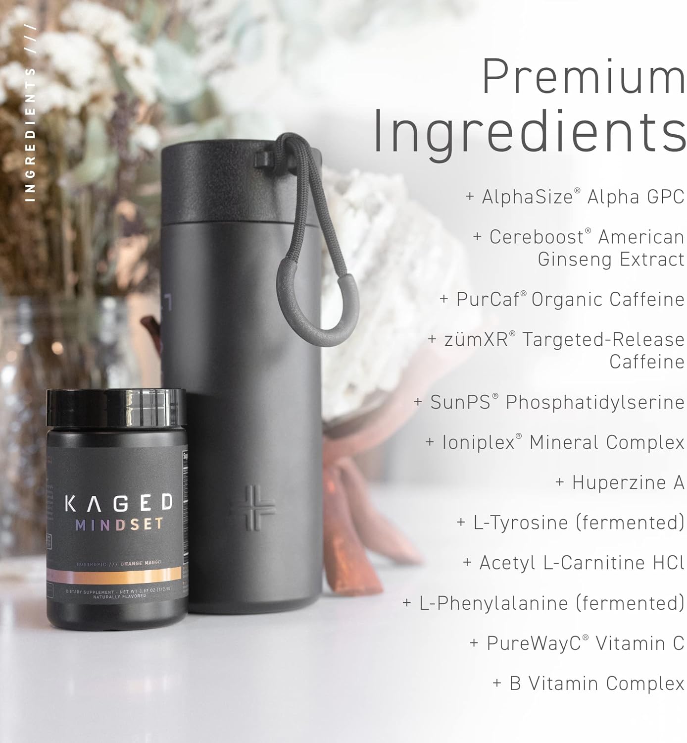 Pure Caffeine Nootropic Formula for Mindset, Focus, and Productivity - Enhances Memory, Mood, Clarity - 30 Servings