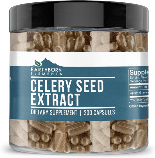 Pure Celery Seed Extract Capsules - 200 Count, Undiluted & Additive-Free by Earthborn Elements
