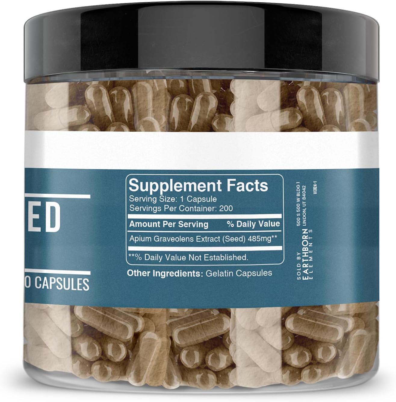 Pure Celery Seed Extract Capsules - 200 Count, Undiluted & Additive-Free by Earthborn Elements