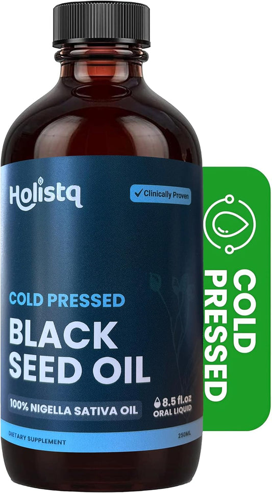 Pure Cold Pressed Black Seed Oil for Immune Support, Hair, Skin, Nails, Joints & Digestive Health - Non-GMO Vegan Omega 3 6 9 - 100% Nigella Sativa Oil with Thymoquinone