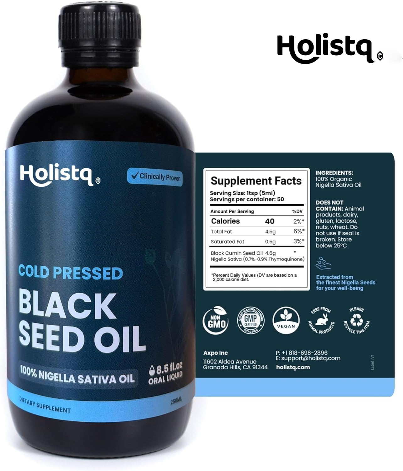 Pure Cold Pressed Black Seed Oil for Immune Support, Hair, Skin, Nails, Joints & Digestive Health - Non-GMO Vegan Omega 3 6 9 - 100% Nigella Sativa Oil with Thymoquinone