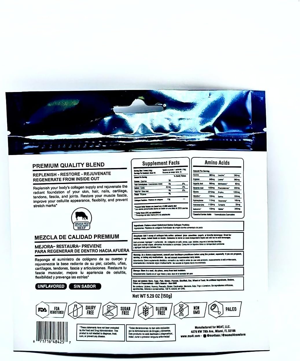 Pure Collagen Peptides Powder from Grass Fed Bovine - Unflavored Hydrolyzed Supplement for Joint Support, Hair, and Nails Beauty