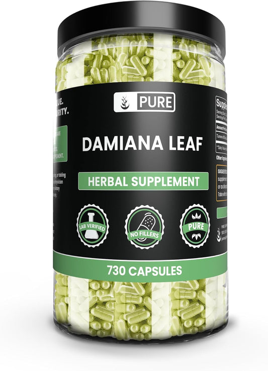 Pure Damiana Leaf Capsules - No Magnesium or Rice Fillers - Lab Verified - 730 Capsules