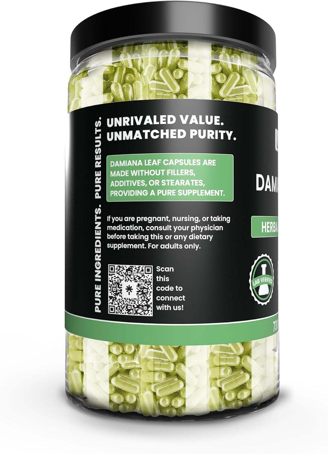 Pure Damiana Leaf Capsules - No Magnesium or Rice Fillers - Lab Verified - 730 Capsules