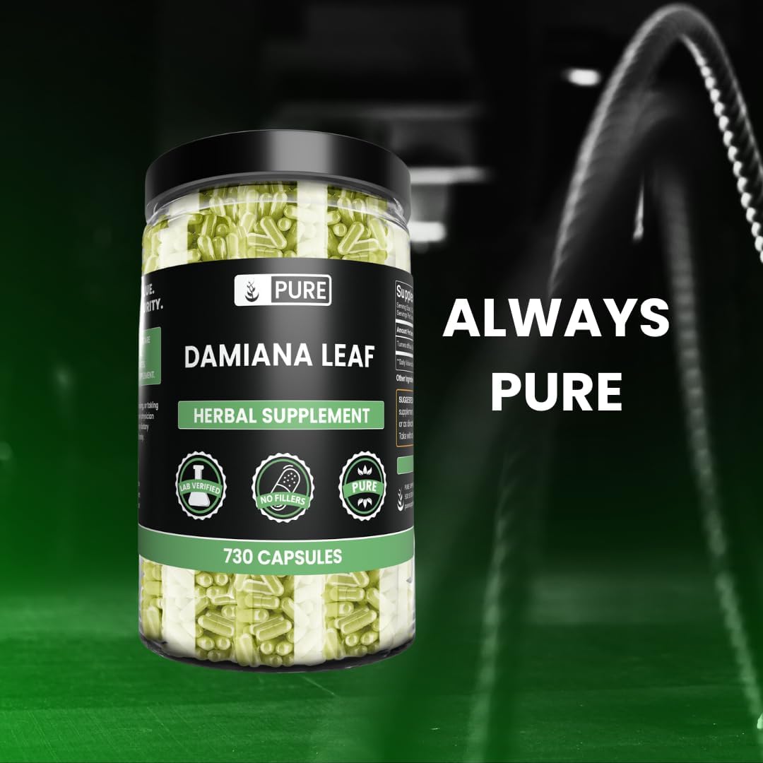 Pure Damiana Leaf Capsules - No Magnesium or Rice Fillers - Lab Verified - 730 Capsules
