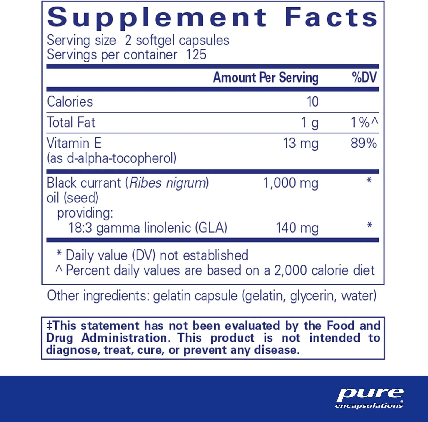 Pure Encapsulations Black Currant Seed Oil Softgel Capsules - 250 Count | Hypoallergenic Dietary Supplement