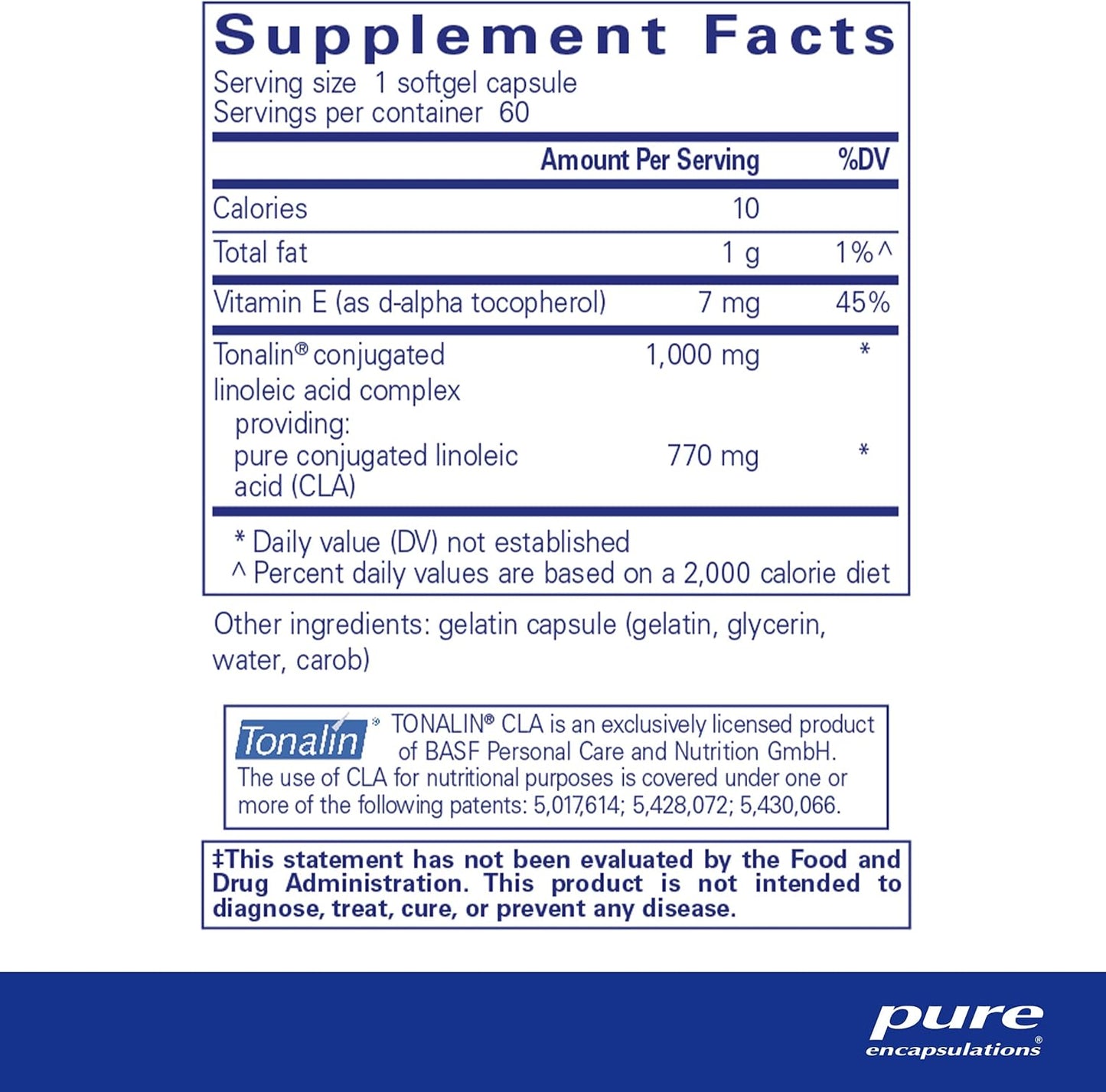 Pure Encapsulations CLA 1,000 mg Softgel Capsules for Healthy Body Composition with Exercise - 60 Count