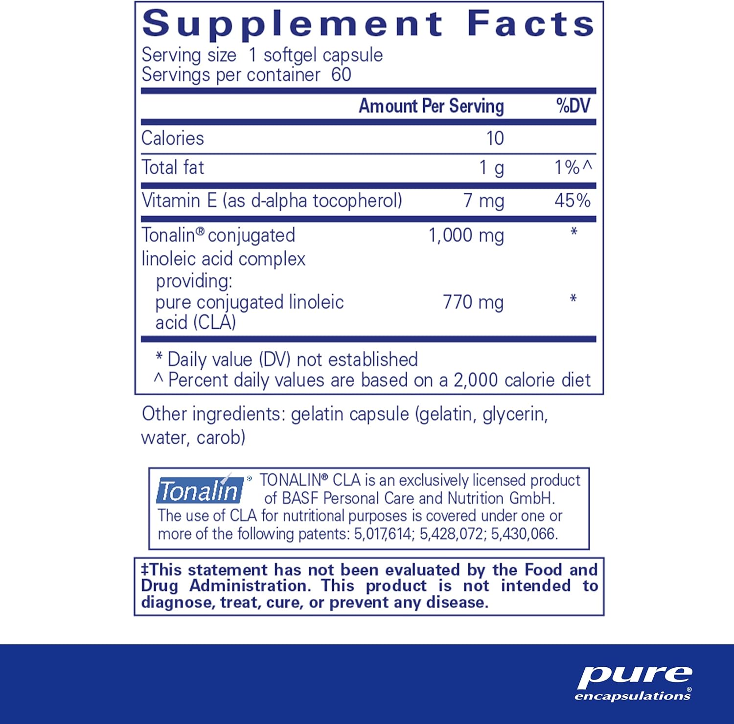 Pure Encapsulations CLA 1,000 mg Softgel Capsules for Healthy Body Composition with Exercise - 60 Count