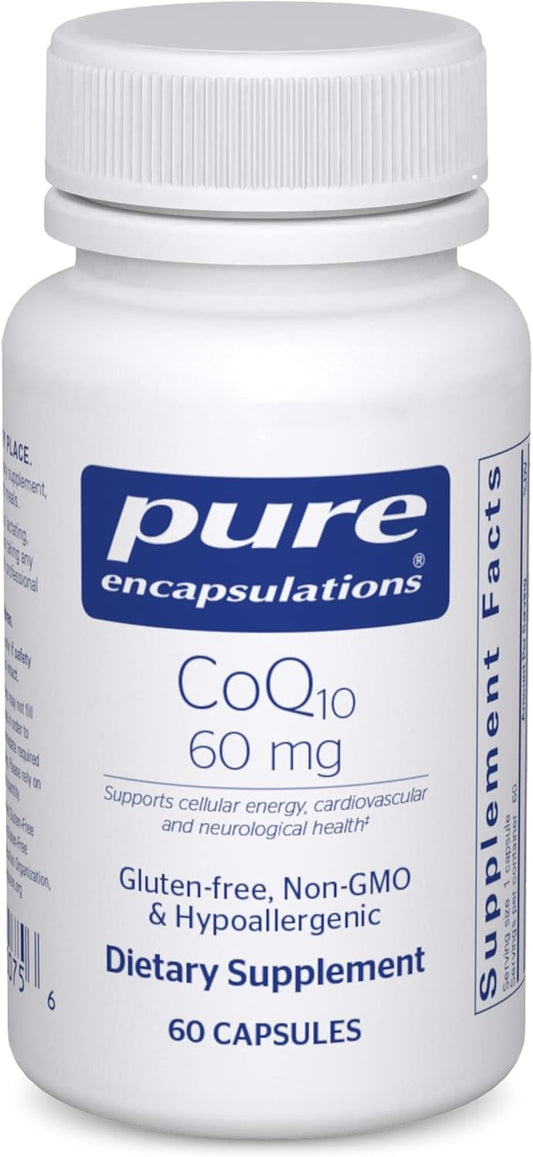 Pure Encapsulations CoQ10 60 mg Capsules for Energy, Antioxidants, Brain Health, Cardio Support - 60 Count