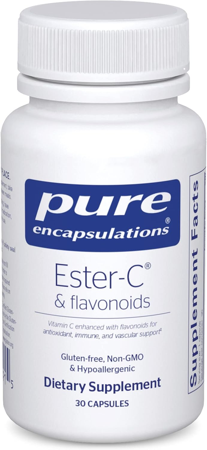 Pure Encapsulations Ester-C & Flavonoids: Vitamin C Supplement for Immune & Vascular Support - Antioxidant Boost with Calcium & Rutin - Vegan & Non-GMO - 30 Capsules