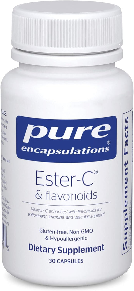 Pure Encapsulations Ester-C & Flavonoids: Vitamin C Supplement for Immune & Vascular Support - Antioxidant Boost with Calcium & Rutin - Vegan & Non-GMO - 30 Capsules