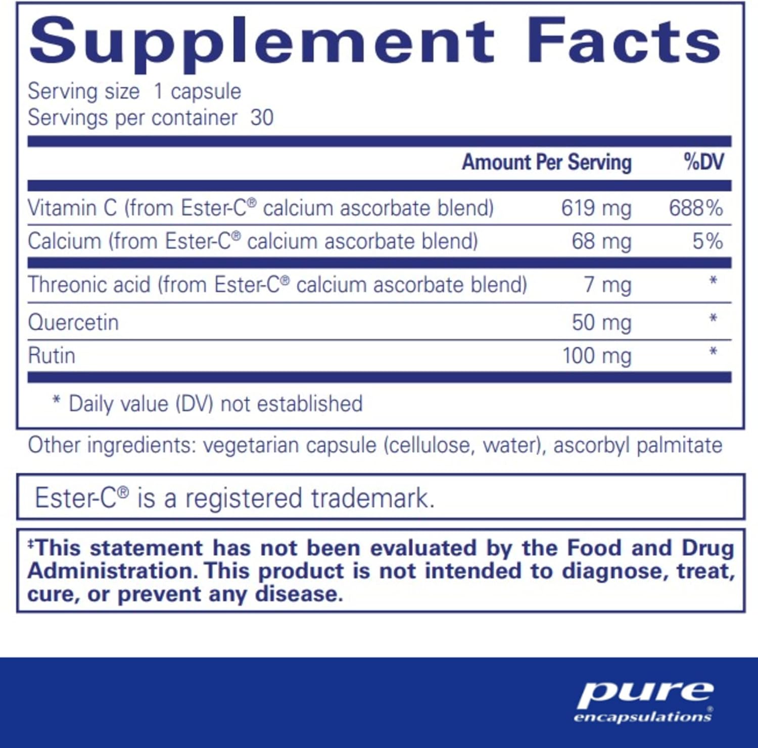 Pure Encapsulations Ester-C & Flavonoids: Vitamin C Supplement for Immune & Vascular Support - Antioxidant Boost with Calcium & Rutin - Vegan & Non-GMO - 30 Capsules