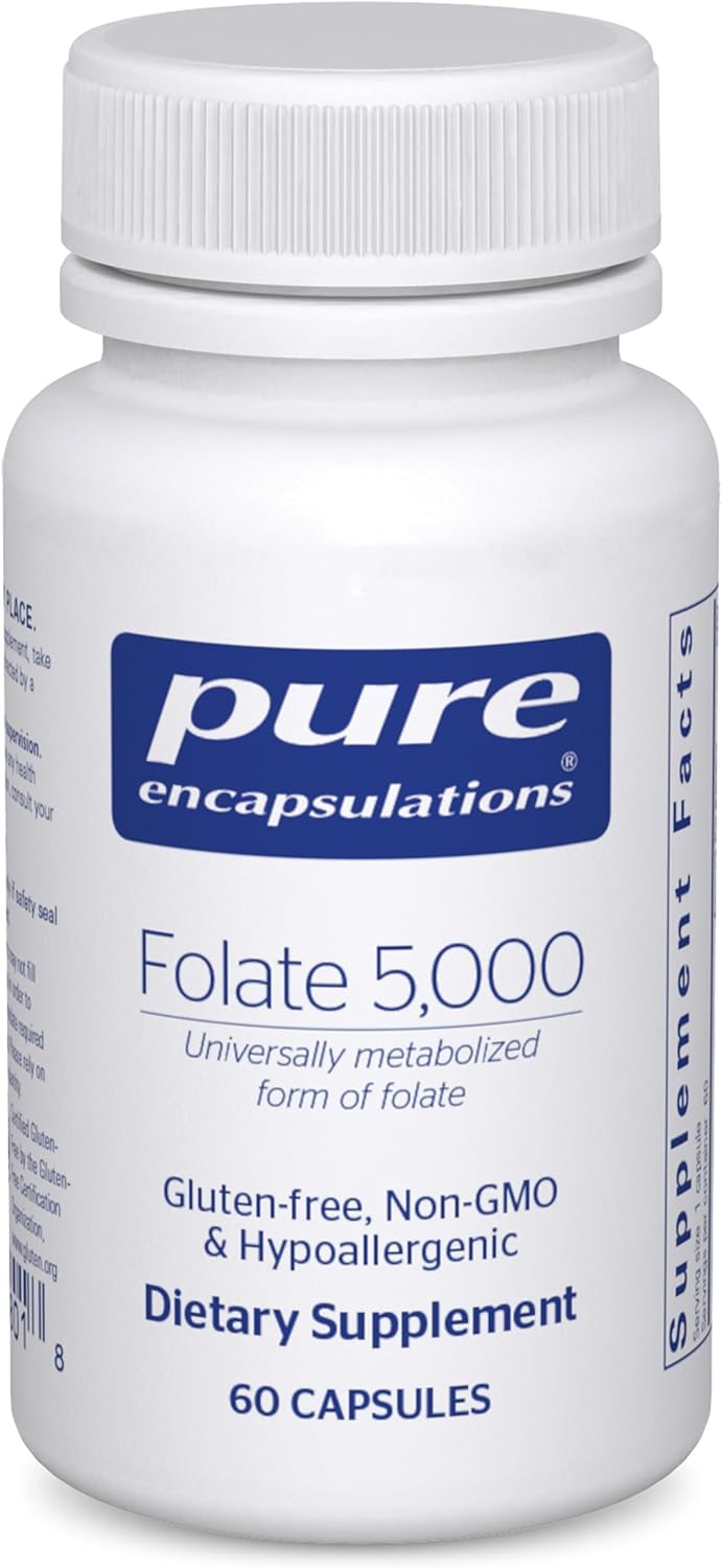 Pure Encapsulations Folate 5,000 - 60 Capsules - Activated Vitamin B9 as 5-Methyltetrahydrofolate