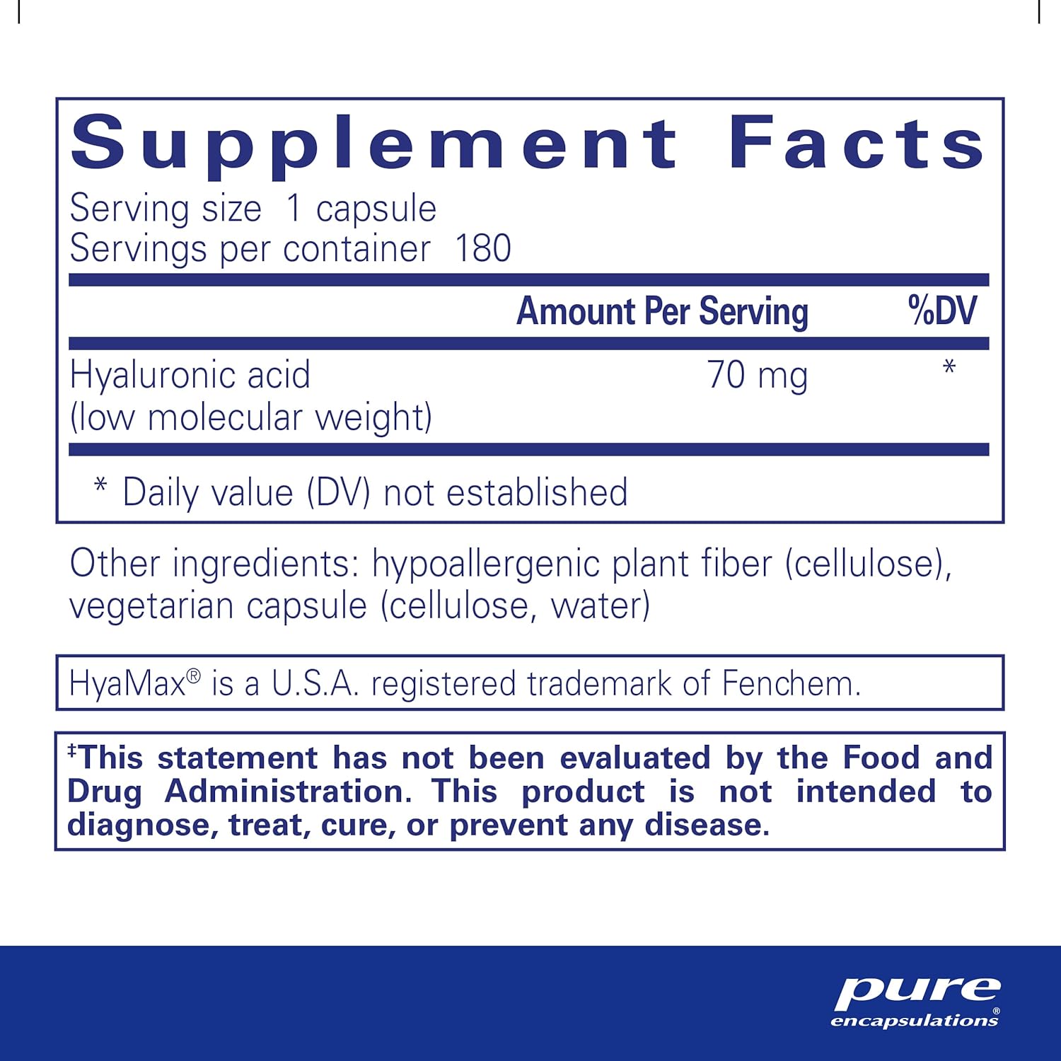 Pure Encapsulations Hyaluronic Acid Capsules for Skin and Joint Health - Gluten Free & Vegan - 180 Count