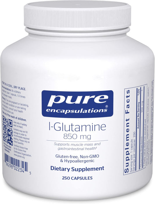 Pure Encapsulations L-Glutamine 850 mg Capsules - Supports Immune, Digestive, Gut Health, Metabolism, and Muscles - 250 Count