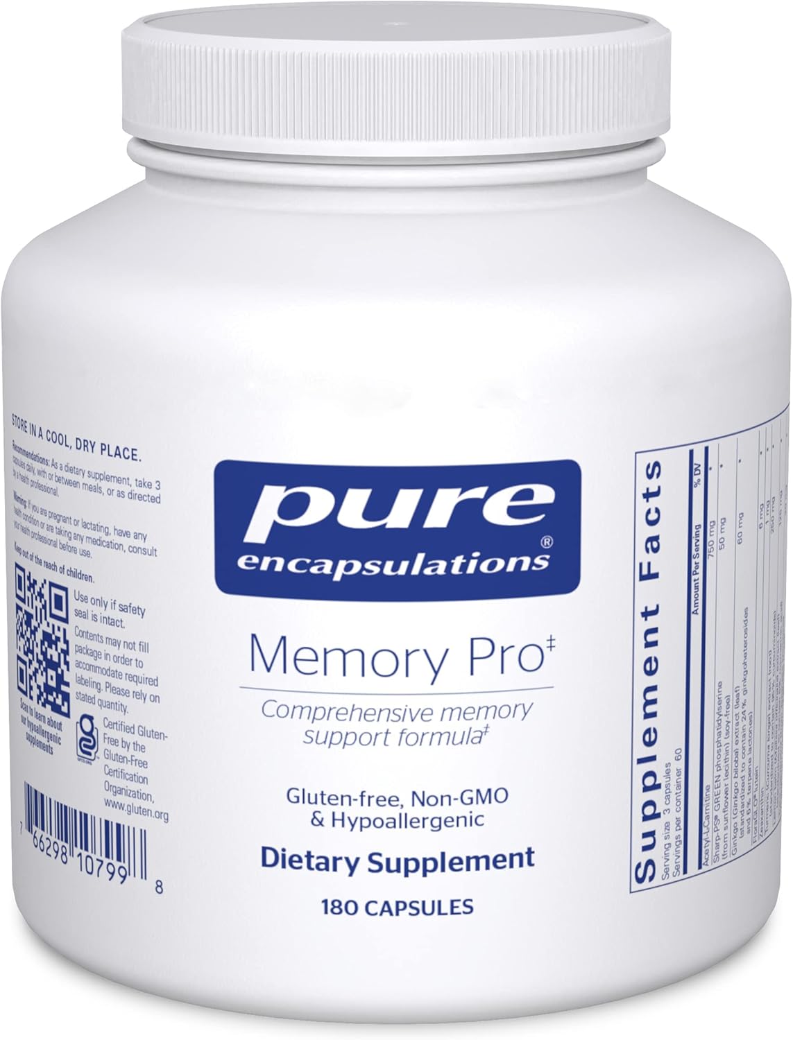 Pure Encapsulations Memory Pro 180 Capsules | Comprehensive Memory Support Supplement