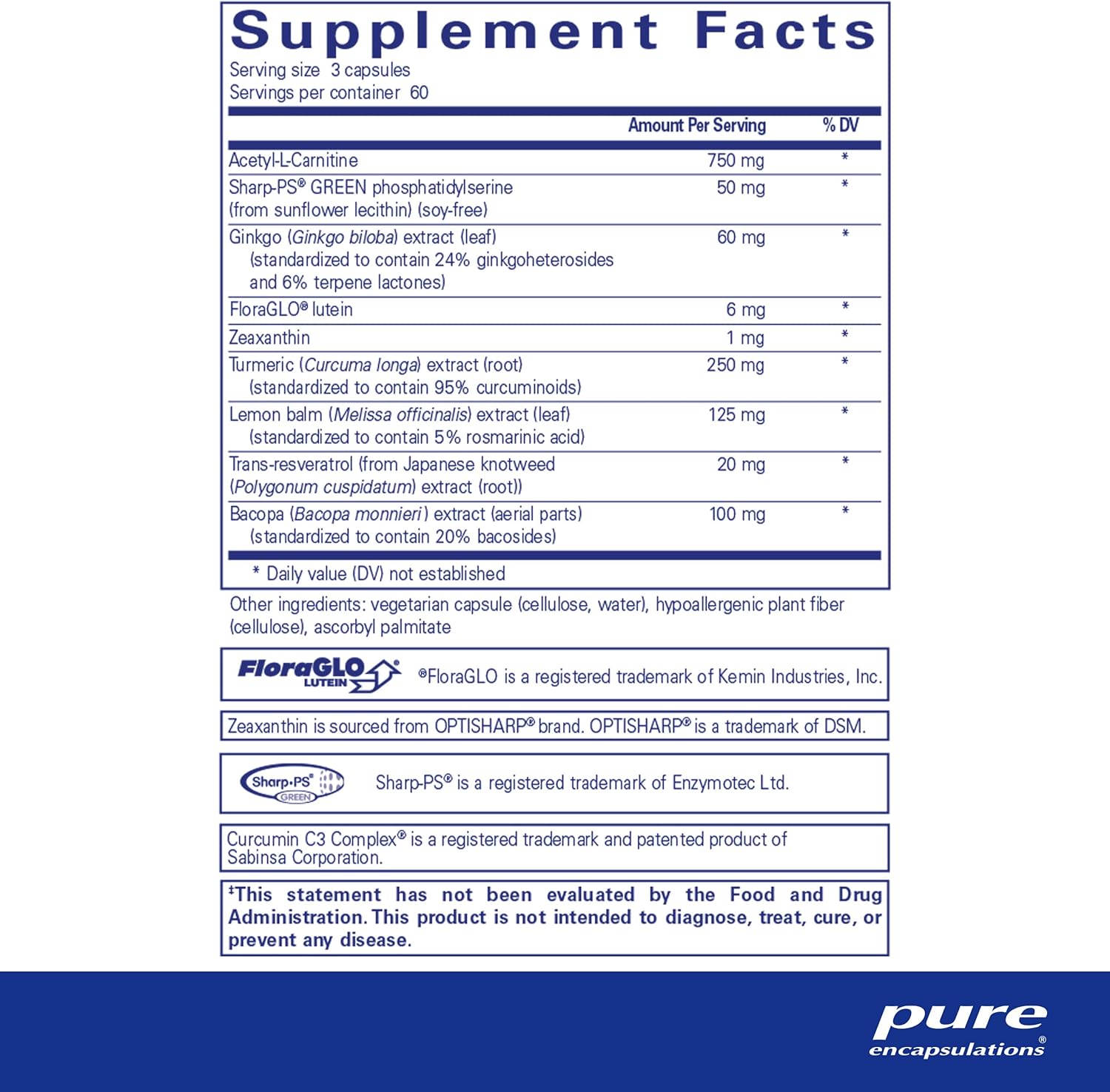 Pure Encapsulations Memory Pro 180 Capsules | Comprehensive Memory Support Supplement