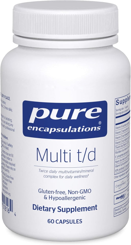 Pure Encapsulations Multi T/D - Daily Wellness Multivitamin & Mineral Supplement - Supports Cardiovascular & Immune Health - 60 Capsules