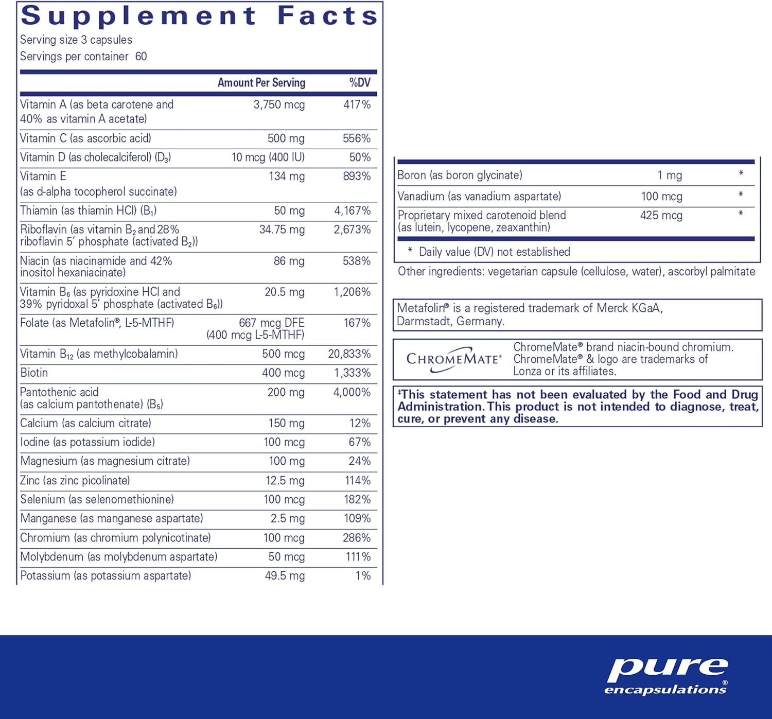 Pure Encapsulations Nutrient 950 A - Copper & Iron Free | Hypoallergenic Multi-Vitamin/Mineral Formula | 180 Capsules for Optimal Health