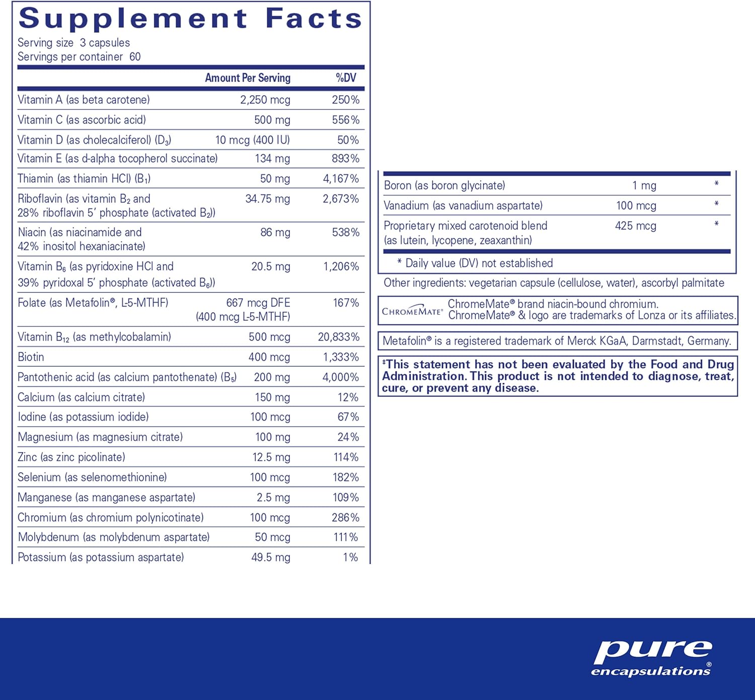 Pure Encapsulations Nutrient 950 Hypoallergenic Multi-Vitamin/Mineral Formula | Without Copper & Iron | 180 Capsules