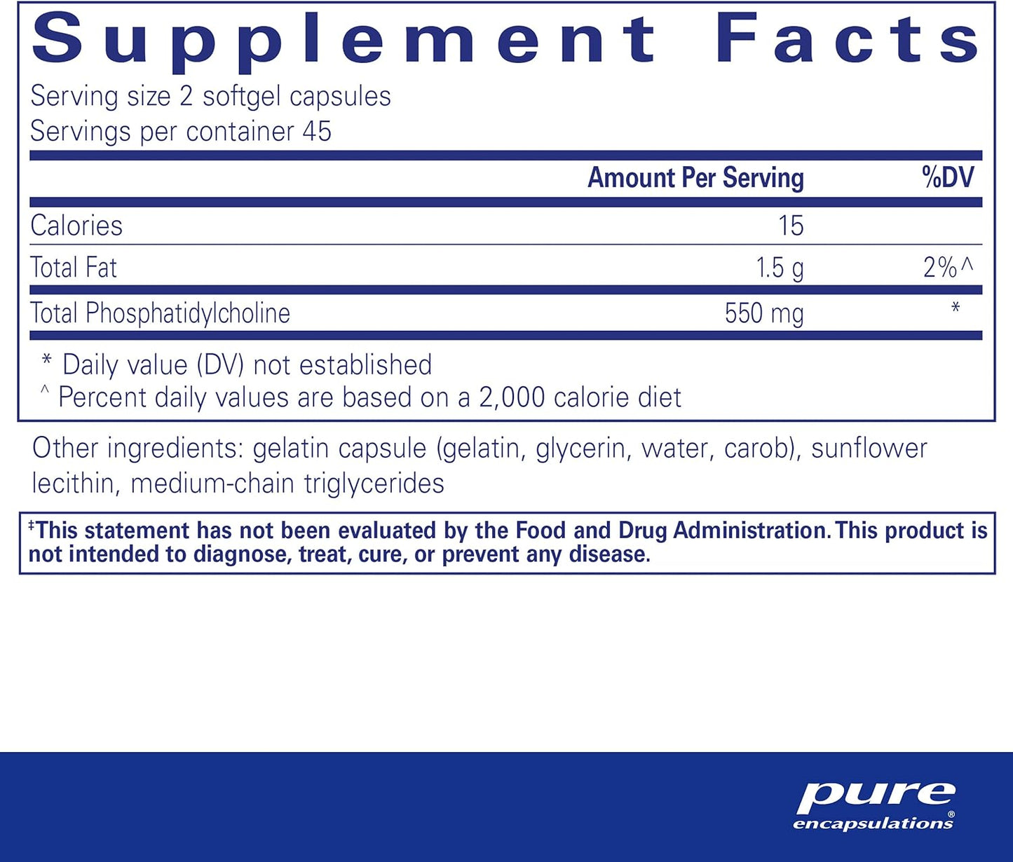 Pure Encapsulations Phosphatidylcholine Softgel Capsules - Cellular & Cognitive Function, Liver Health - 90 Count