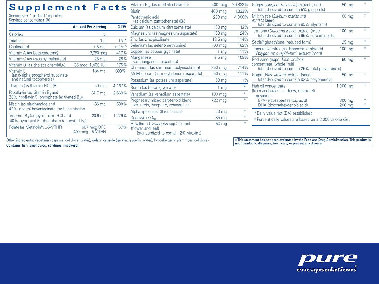 Pure Encapsulations Ultra Pure Pack - Daily Multivitamin with Coenzyme Q10 and Vitamin C - Non-GMO - 30 Packets