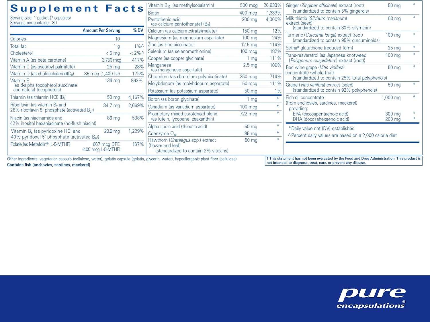 Pure Encapsulations Ultra Pure Pack - Daily Multivitamin with Coenzyme Q10 and Vitamin C - Non-GMO - 30 Packets