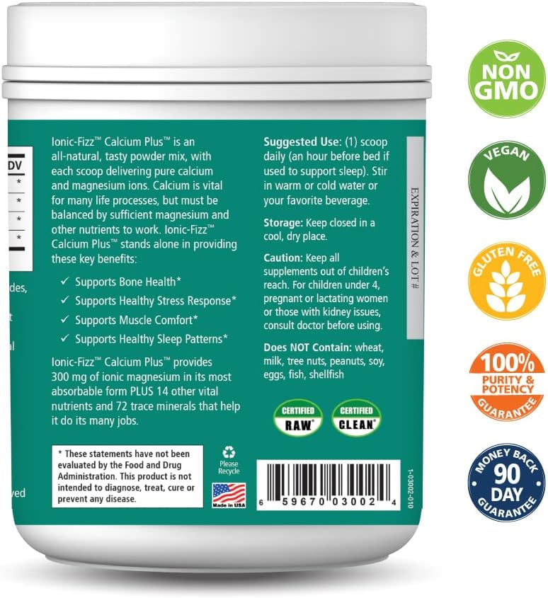Pure Essence Labs Ionic Fizz Calcium Plus - Raspberry Lemonade - Strong Bones Formula with Vitamins A, B, C, D, & Potassium - 14.82 oz