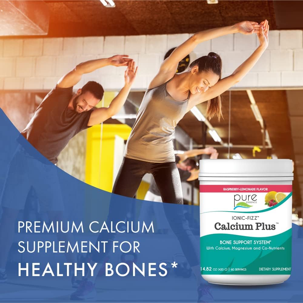 Pure Essence Labs Ionic Fizz Calcium Plus - Raspberry Lemonade - Strong Bones Formula with Vitamins A, B, C, D, & Potassium - 14.82 oz
